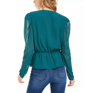 LEYDEN Top da Donna Blu Scuro con Maniche a Sbuffo e Laccetti Frontali, Vestibilità Ampia, in Cotone Chiffon, Casual, Corto, con Decorazione a Bottoni, Taglia XL - Product Image 2