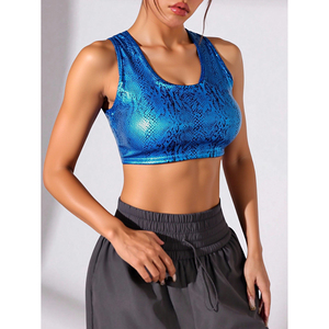 Reggiseno sportivo senza fili con stampa a serpente blu elegante per donne medio Casual palestra allenamento Yoga Fitness abbigliamento attivo reggiseno da allenamento - Product Image 2