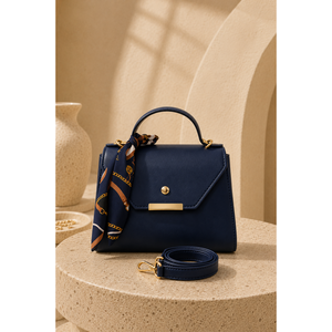 Sac à main et sac à bandoulière bleu marine avec détail écharpe, accessoire vestimentaire élégant - Product Image 1