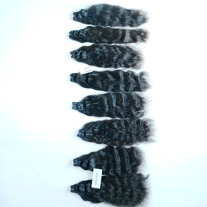 Cheveux Remy 100% non traités de haute qualité du Karnataka, Inde, sans perte, double trame machine, 100g, toutes couleurs, ondulés, lots noirs - Product Image 4