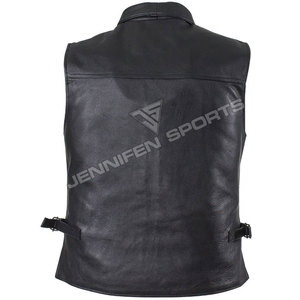 Chaleco de piel auténtica para motocicleta, prenda con bolsillos delanteros y cierre de cremallera, también forro satinado utilizado en el interior del chaleco - Product Image 6