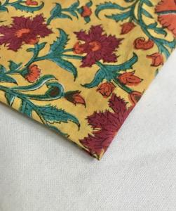 <b>Yellow</b> Floral Hand Block Printed Cotton <b>Fabric</b> | Traditional Indian Mughal-Inspired Botanical Textile - Product Image 4