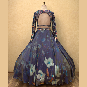 Designer imprimé Lehenga en couleur bleu foncé avec tissu d'organza pur Travail manuel lourd pour toutes les occasions de l'Inde en vrac - Product Image 3