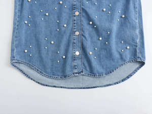 Camisa Holgada de Mezclilla Desgastada para Mujer, Estilo Urbano Informal Vintage, Diseño Simple a Precios Económicos - Product Image 6