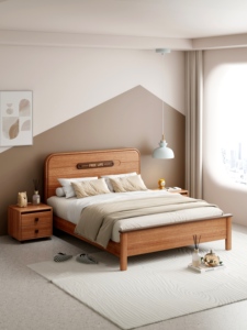 Minimalist Solid Wood Platform <b>Bed</b> <b>Queen</b> <b>Size</b> Oak Durable Design With Free Life Headboard - Product Image 4