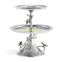 Support à gâteau de branche d'arbre en aluminium Offre Spéciale doré avec assiettes bleu aqua support à dessert décoratif en métal pour les portions de fêtes de mariage