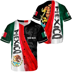 เสื้อพิมพ์ลาย3D สำหรับทุกเพศเสื้อเบสบอลชุดลำลองกีฬากลางแจ้งเสื้อเบสบอลเม็กซิโกสีดำ - Product Image 5