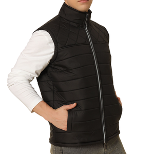 Men's Custom Logo Down Puffer Vest - High-Quality Warm Quilted Solid Black Streetwear Breathable Jacket Winter Layer Vest - Product Image 3