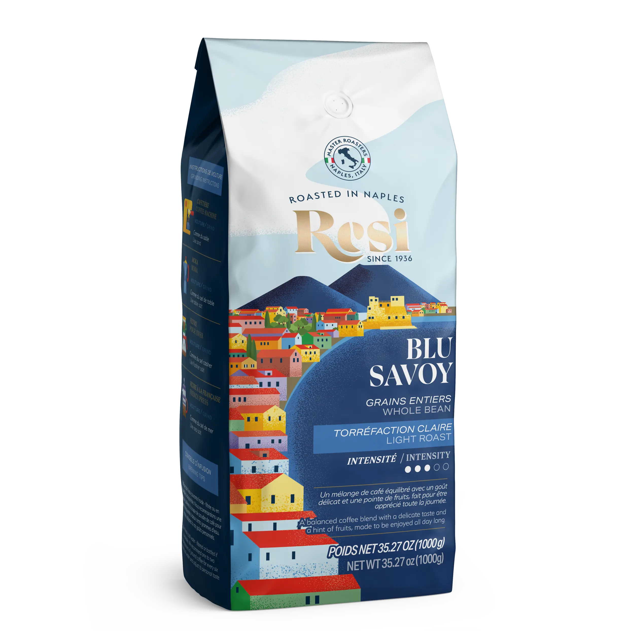 Café en grano tostado de calidad italiana 1 Kg Blu Savoy Café en grano entero 80% Arábica 20% robusta para cafetería