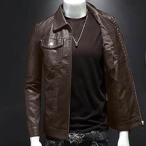 Veste en cuir PU de haute qualité hommes usine directe grande taille fermeture éclair support imperméable à la mode Vintage avant Logo-pour l'hiver - Product Image 5