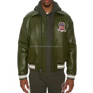 ผลิตเสื้อแจ็คเก็ตบอมเบอร์หนังและผ้าแคนวาสสไตล์อเมริกัน Avirex สีเขียวมะกอก คุณภาพสูง สำหรับผู้ชาย ขายส่งแฟชั่นไฮสตรีท แบรนด์ OEM - Product Image 4