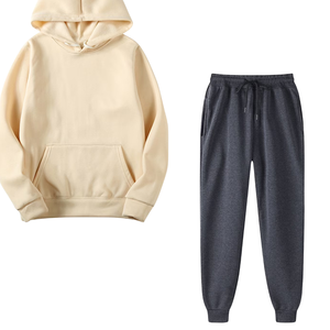 Conjunto Deportivo Informal de Invierno para Hombre y Mujer, Sudadera con Capucha Color Crema y Pantalones Deportivos Gris Oscuro, Venta al Por Mayor de Fábrica, Logotipo Personalizado OEM - Product Image 4