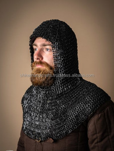 โบราณยุคกลาง สีดํา Coif โค้ทอลูมิเนียม | เครื่องแต่งกายเกราะหุ้มหน้าโซ่จดหมาย - Product Image 6