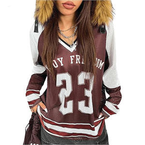 Maillot de football américain surdimensionné pour femme maille bordeaux 23 imprimé profitez de la liberté Streetwear col en V respirant haut à logo personnalisé - Product Image 2