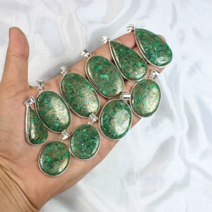 Pendentif en cuivre et malachite, bijoux en argent, pendentif à bélière, vente en gros, pierre précieuse en malachite, collier en argent, pendentif en argent - Product Image 4