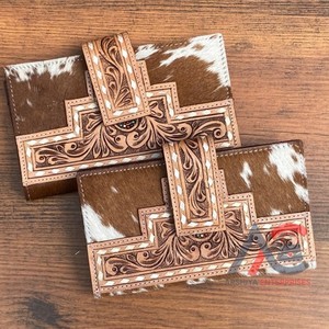 Portefeuille à deux volets en cuir repoussé à la main de haute qualité pour femmes portefeuille d'embrayage de voyage en peau de vache porte-carte de crédit longs portefeuilles - Product Image 1