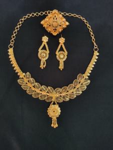 Premium Quality 22K Gold Plated <b>Necklace</b> <b>Earrings</b> Ring <b>Set</b> with Traditional Designed <b>Bridal</b> Uses Jewelry for Sale - Product Image 2