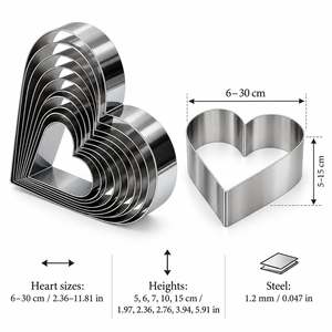 Anillo para Pastel Fida en Forma de Corazón, Argón 1.2mm, Altura 5 cm, Acero Inoxidable, Juego de 25 - Product Image 3