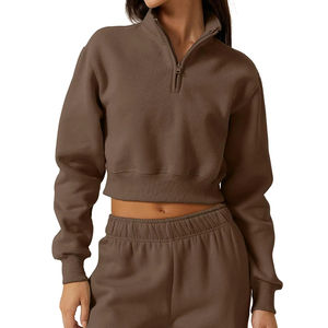 Sudadera corta con media cremallera para mujer con logotipo personalizado Sudadera con capucha informal Sudadera corta con capucha de alta calidad 2026 - Product Image 2