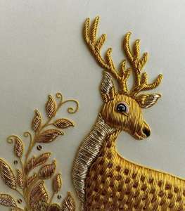 Parche de ciervo dorado bordado Zari de estilo Vintage de lujo, chaqueta de lona y cuentas hechas a mano para decoración del hogar y accesorios de arte de pared - Product Image 3