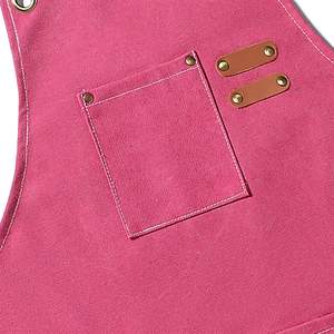 <b>Chef</b> <b>Aprons</b> for Men Women With Large Pockets Cotton Canvas Cross Back Heavy Duty Adjustable Work <b>Apron</b> Pink Color - Product Image 3