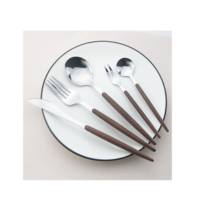 100% mejor calidad postre de acero mango de madera cuchillo para carne cuchillo y tenedor y cuchara juego de vajilla de restaurante de acero con espejo - Product Image 1