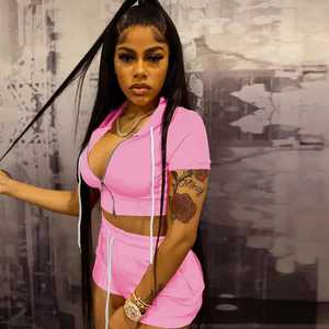 ชุดสั้นสองชิ้นสำหรับผู้หญิงชุดเสื้อฮู้ดคลุมเข่าแขนสั้นพิมพ์ลายมหัศจรรย์สำหรับเด็กผู้หญิงสีดำหลายขนาด - Product Image 4