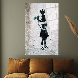 Arte en Lienzo Impreso con Diseño de Banksy Graffiti Girl: Decoración Urbana Moderna, Arte en Vidrio Templado - Product Image 1