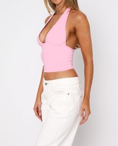 เสื้อครอปถักแขนกุดเซ็กซี่สตรีทแวร์คอปกสีล้วนของผู้หญิงเสื้อครอป - Product Image 2