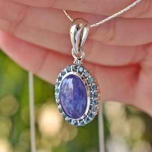Pendentif en argent Sterling 925 de qualité supérieure bijoux fins uniques pour elle tanzanite naturelle ovale pierre précieuse lunette réglage pur look élégant - Product Image 3