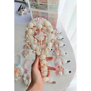 Espejo de bolsillo con borde de concha, artículo cosmético elegante para bolsas de maquillaje de verano, regalos tropicales y uso diario - Product Image 5