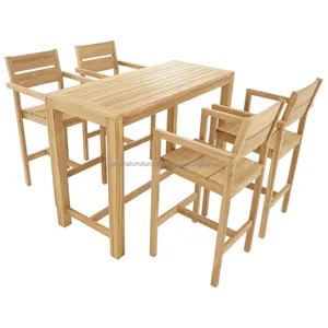 Minimalist Wooden Furniture Set Rectangular Height Dining Table Teak Wood Natural Color Bar Furniture for Banquet Home Bars