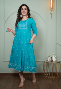 Vestido Kurti Anarkali Elegante de Color Sólido Hecho a Mano al por Mayor, Vestido Largo Sexy para Mujer, Kurti Anarkali de Manga Larga de Alta Calidad para la Noche - Product Image 3