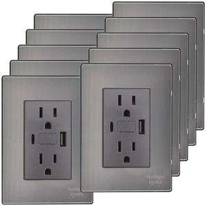 เต้ารับ VentDepot รุ่น Duplex MXIXB-006-5 จำนวน 10 ชิ้น ช่องเสียบ USB A/USB C 110/125-250VAC 15A 50/60Hz 5VDC 3A สีเงิน/สแตนเลส - Product Image 1