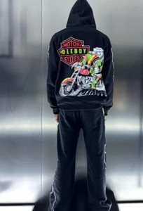 Chándales de invierno personalizados para hombre, sudaderas con capucha bordadas Vintage DTG con serigrafía transpirable, chándales de pantalón acampanado con diseño de retazos - Product Image 5