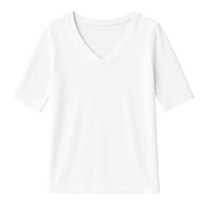 Camiseta de Manga Larga con Cuello en V para Mujer, Blanca, Gruesa, 100% Algodón Orgánico de Lujo, Preencogido, Certificado GOTS, Ajuste Premium y Duradero - Product Image 1