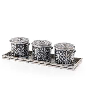 Wholesale Handmade 3-Piece Mother Of Pearl Storage Jars With Decorative Tray Ideal For <b>Gifting</b> Or Sweets During Eid Or Ramadan - Product Image 4