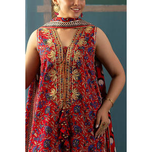 Conjunto de 3 Piezas de Traje Holgado para Mujer, 100% Algodón Transpirable, Bordado Gota, con Dupatta Estampada CL-62040 - Product Image 3