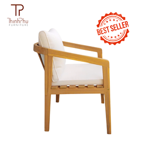 Chaise d'extérieur en acacia avec coussin blanc, dossier solide, idéale pour jardin et terrasse - Product Image 2