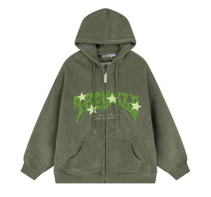 Ropa de calle de invierno personalizada Toalla Bordado Carta Imprimir Fleece Sudadera con capucha transpirable 100% Algodón Sudaderas con capucha Vintage Zip - Product Image 3