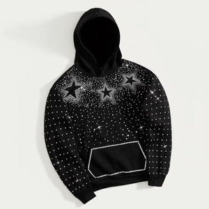 Sudadera con Capucha Negra con Pedrería, Sudadera con Cristales de Diamante, Corte Holgado, Estilo Urbano, para Hombre y Mujer, con Logotipo Personalizado - Product Image 2