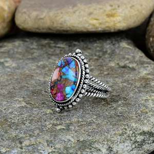 Anillo fino Vintage de la mejor calidad para mujer, mezcla de plata de ley 925 sólida, ostra turquesa, 10x14mm, ajuste de bisel, joyería hecha a mano - Product Image 3