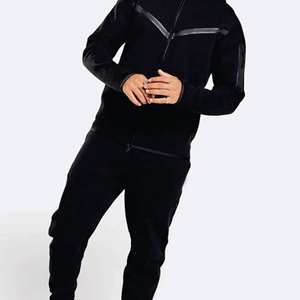 Survêtement pour homme en molleton technique respirant d'hiver, 100% coton, poids lourd, taille plus, fermeture éclair intégrale, sweat-shirt et pantalon de jogging - Product Image 6