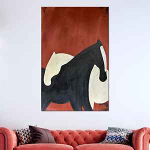 Impression sur toile de couple de chevaux abstraits : œuvre d'art minimaliste pour la décoration intérieure, encadrée - Product Image 1
