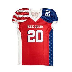เสื้อฟุตบอลอเมริกันพิมพ์ลายคุณภาพสูงขายส่ง ไซส์ใหญ่ สำหรับฤดูร้อน ระบายอากาศได้ดี ผลิตจากโพลีเอสเตอร์ 100% แขนสั้น - Product Image 1