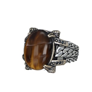 925 Plata Ojo de Tigre piedra cadena detalle deslumbrante hombres anillo turco hecho a mano anillo turco venta al por mayor joyería de plata - Product Image 1