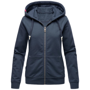 Nouveau modèle Veste à capuche zippée noire unie et tendance à manches longues pour femmes Sweat-shirt avec poches Manteau léger OEM - Product Image 6