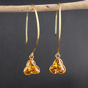 Impresionante colección de pendientes de aro de cuarzo amarillo, venta al por mayor, joyería de moda de latón, accesorios para mujer, regalo de boda, pendientes de aro, par - Product Image 2