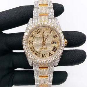 Moissanite Diamond Studded Iced Out Reloj con movimiento de cuarzo Acero inoxidable Totalmente Iced Out Reloj de lujo para hombres y mujeres - Product Image 1