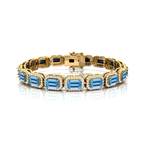 Luxurious 18K Gold Natural Aquamarine <b>Gem</b> Stones & Diamond Tennis <b>Bracelet</b> 7 Inches Customized Tennis <b>Bracelet</b> for Women Men - Product Image 2